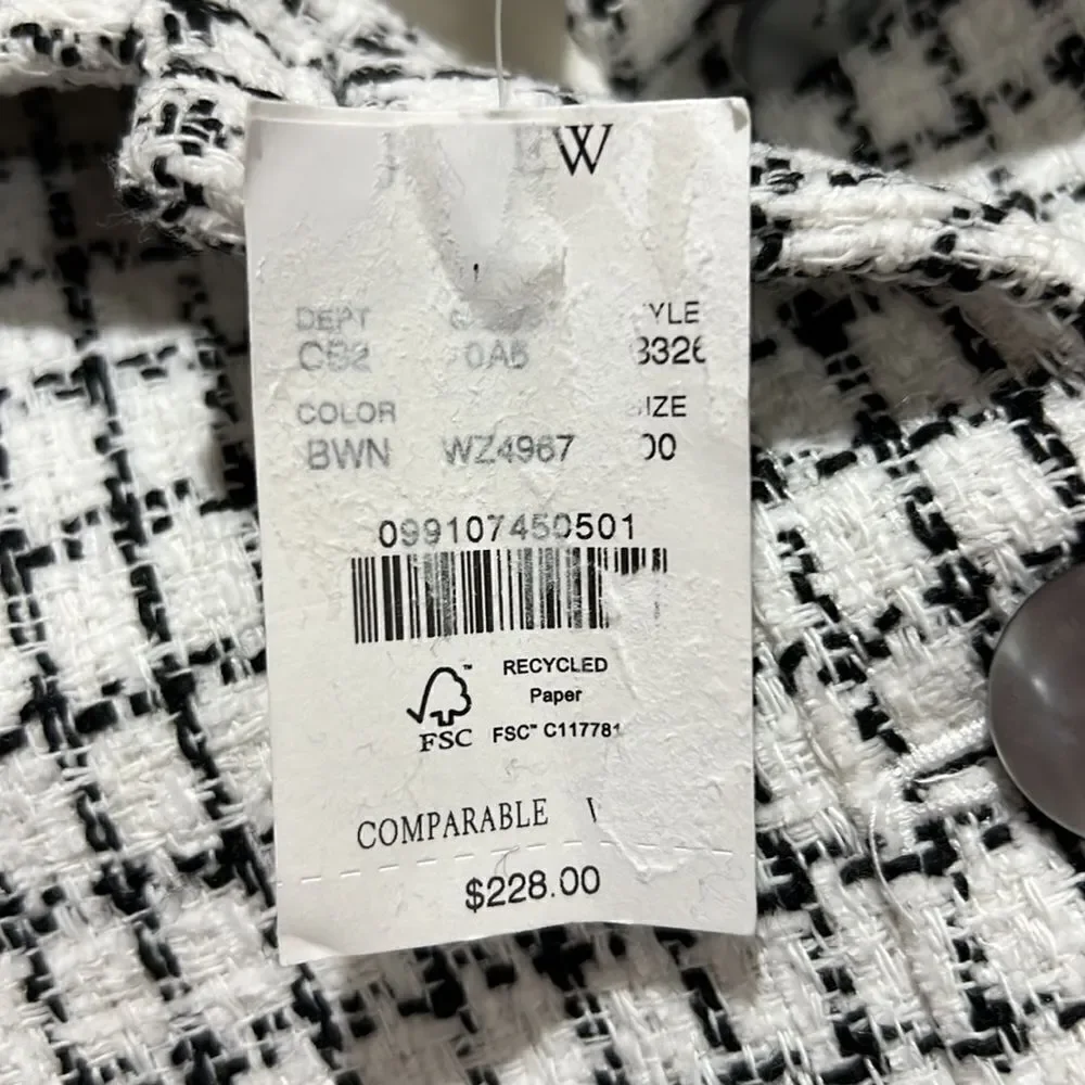 J. Crew Factory Tweed collared lady jacket Black and White NWT